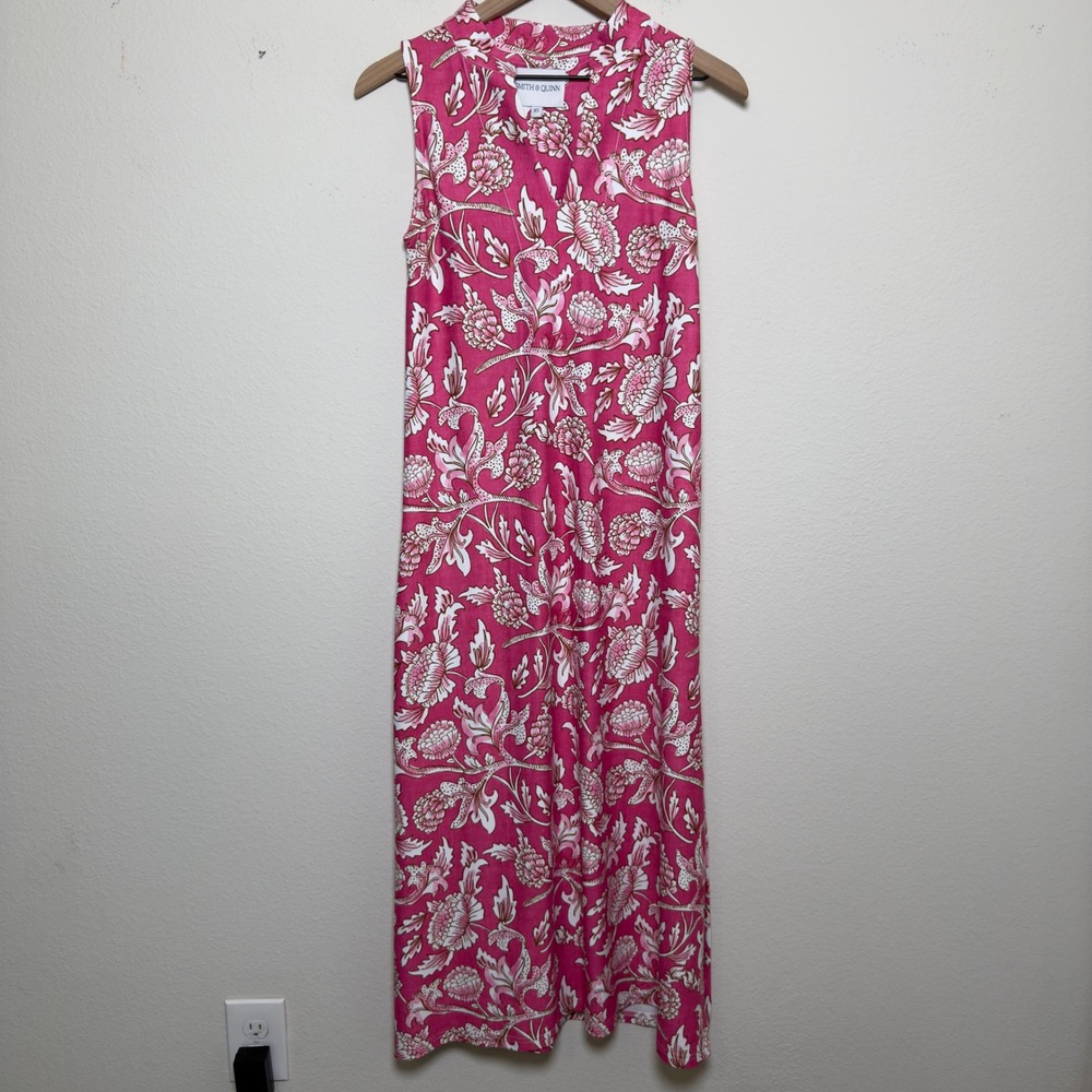 Smith & Quinn Women Maxi Tie Waist Dress XS Pink Floral Resort Mod Botanical
